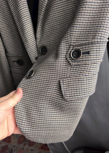 Bej Ekose Desenli Blazer Ceket - Görsel 3