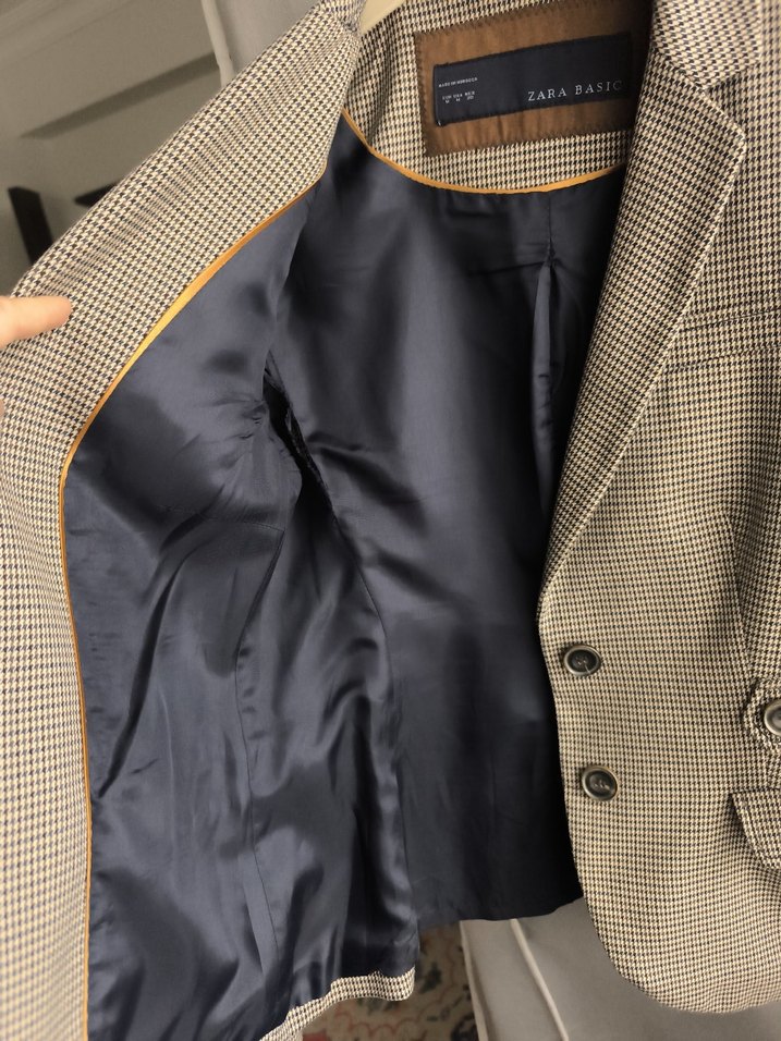 Bej Ekose Desenli Blazer Ceket - Görsel 4