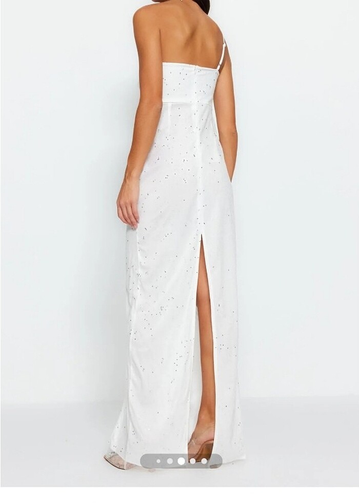 Midi beyaz elbise - Görsel 3