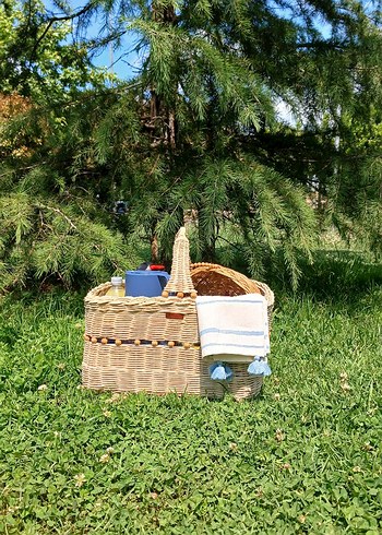 Beden Renk Hasır Rattan Piknik Sepeti El Yapımı