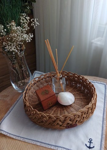 Rattan Yuvarlak Sepet, tamamı el emeği.