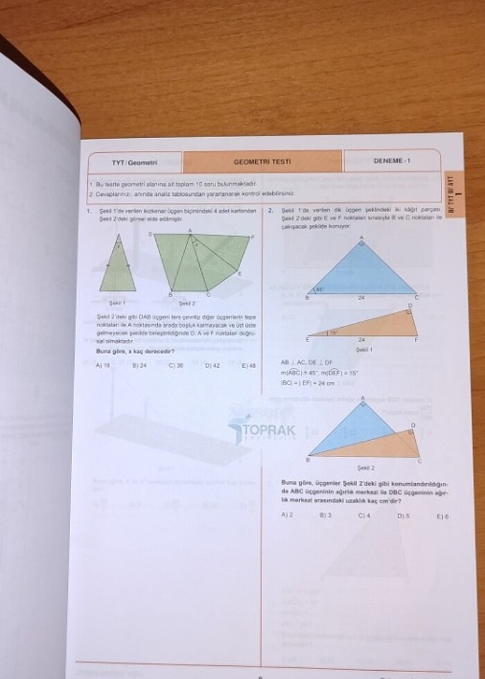 Toprak yayınları tyt ayt 20'li geometri denemeleri - Görsel 2