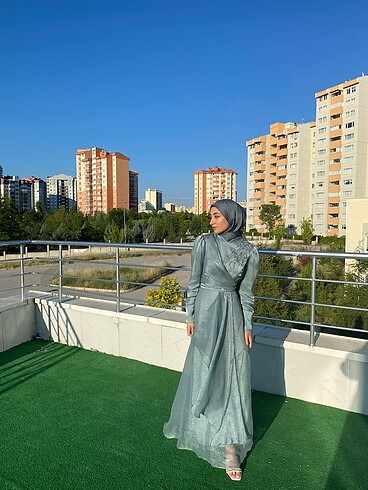 Satılık su yeşili tesettür abiye - Görsel 5