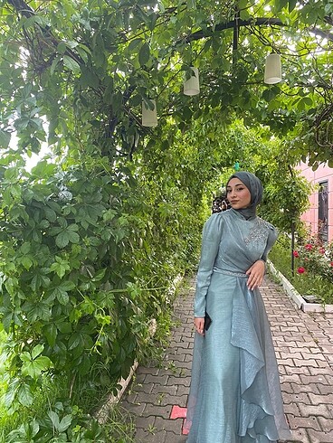 Satılık su yeşili tesettür abiye - Görsel 7