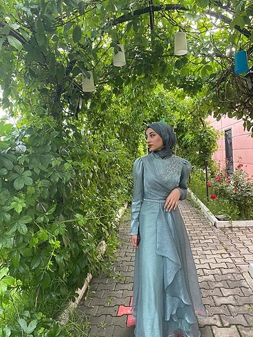 Satılık su yeşili tesettür abiye - Görsel 8