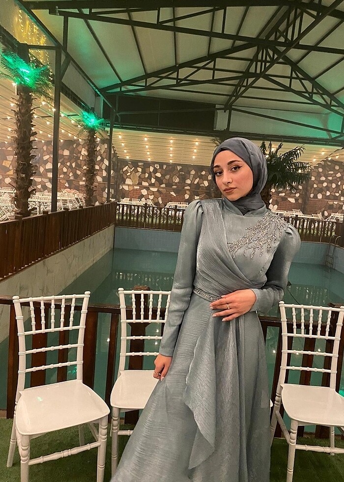 Satılık su yeşili tesettür abiye - Görsel 2