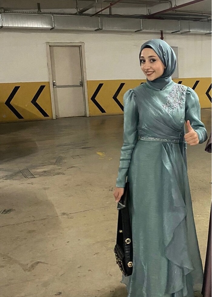 Satılık su yeşili tesettür abiye - Görsel 3