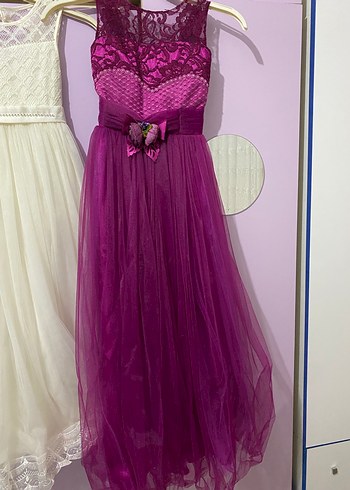 Mor Dantel Detaylı Uzun Abiye Elbise - Görsel 3