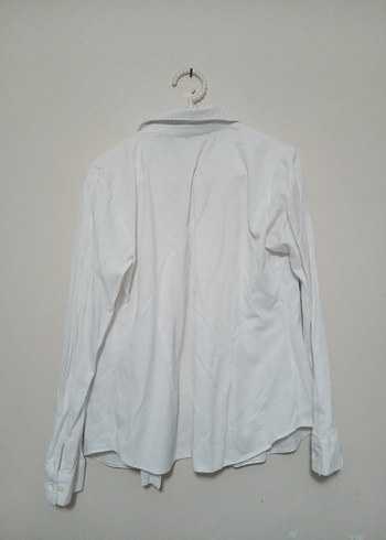 Beyaz Keten Düğmeli Kadın Gömlek - Görsel 2