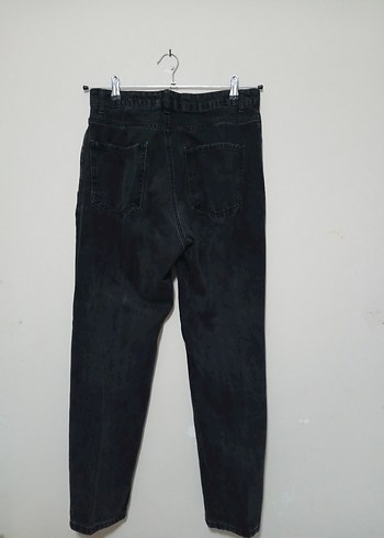 Kadın Siyah Midi Boy Loose Fit Denim Jean - Görsel 2