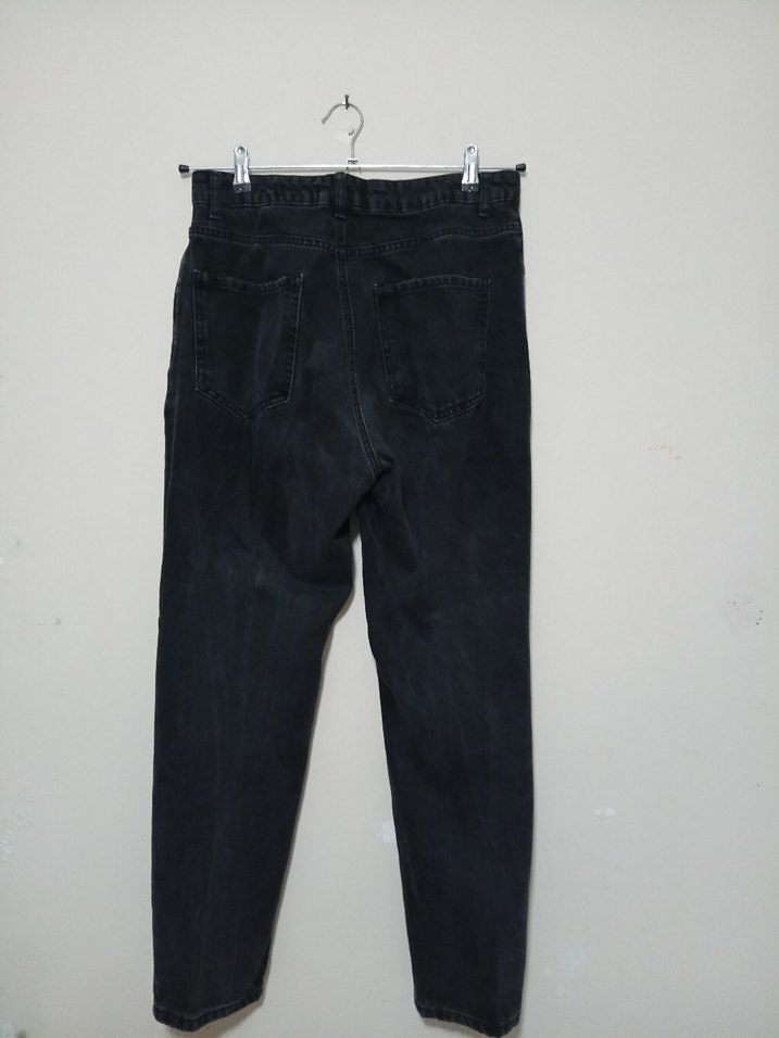 Kadın Siyah Midi Boy Loose Fit Denim Jean - Görsel 2