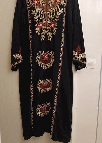 Bordo Nakışlı Uzun Bohem Elbise - Görsel 2