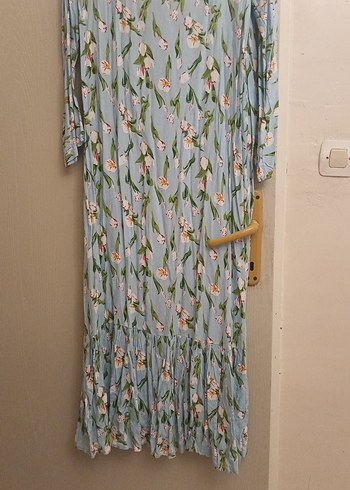 Mavi Çiçekli Uzun Piliseli Bohem Elbise - Görsel 3