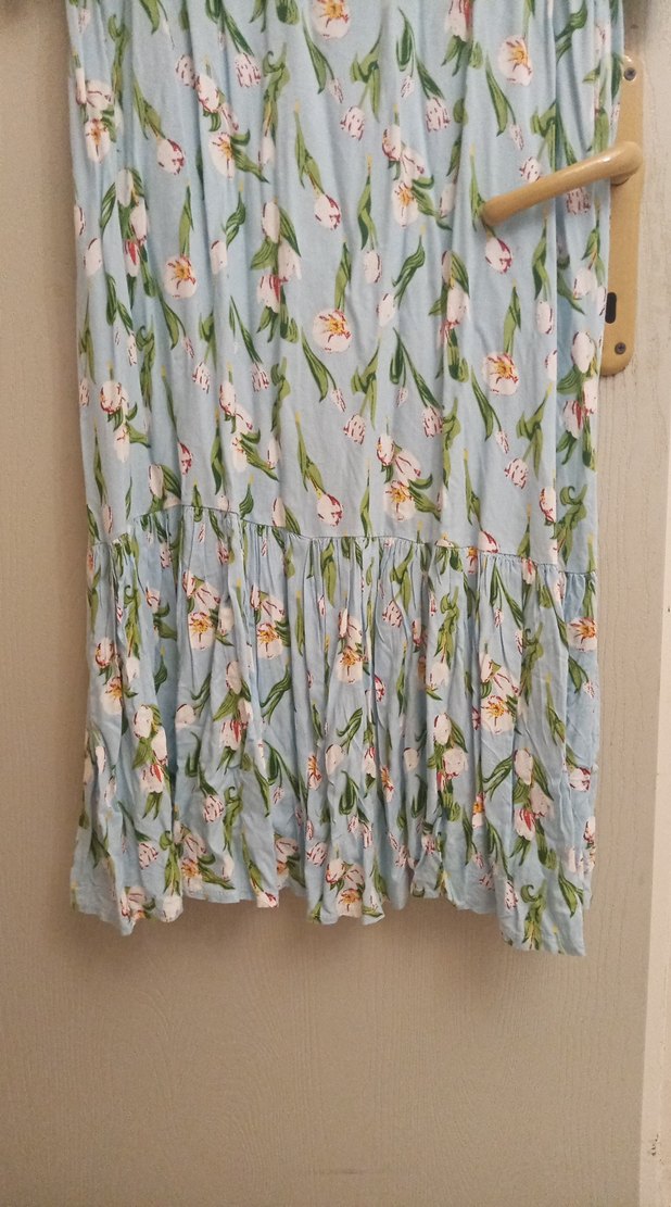 Mavi Çiçekli Uzun Piliseli Bohem Elbise - Görsel 4