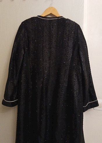 Nakışlı Siyah Uzun Kadın astarlı Abiye süet kumaşlı Manto - Görsel 4
