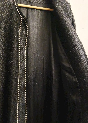 Nakışlı Siyah Uzun Kadın astarlı Abiye süet kumaşlı Manto - Görsel 3