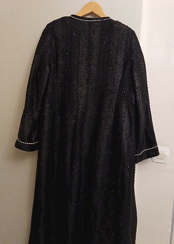 Nakışlı Siyah Uzun Kadın astarlı Abiye süet kumaşlı Manto - Görsel 5