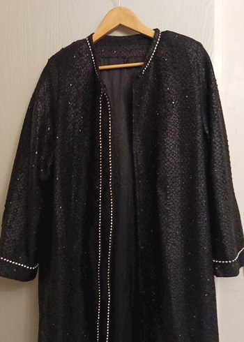 Nakışlı Siyah Uzun Kadın astarlı Abiye süet kumaşlı Manto - Görsel 2