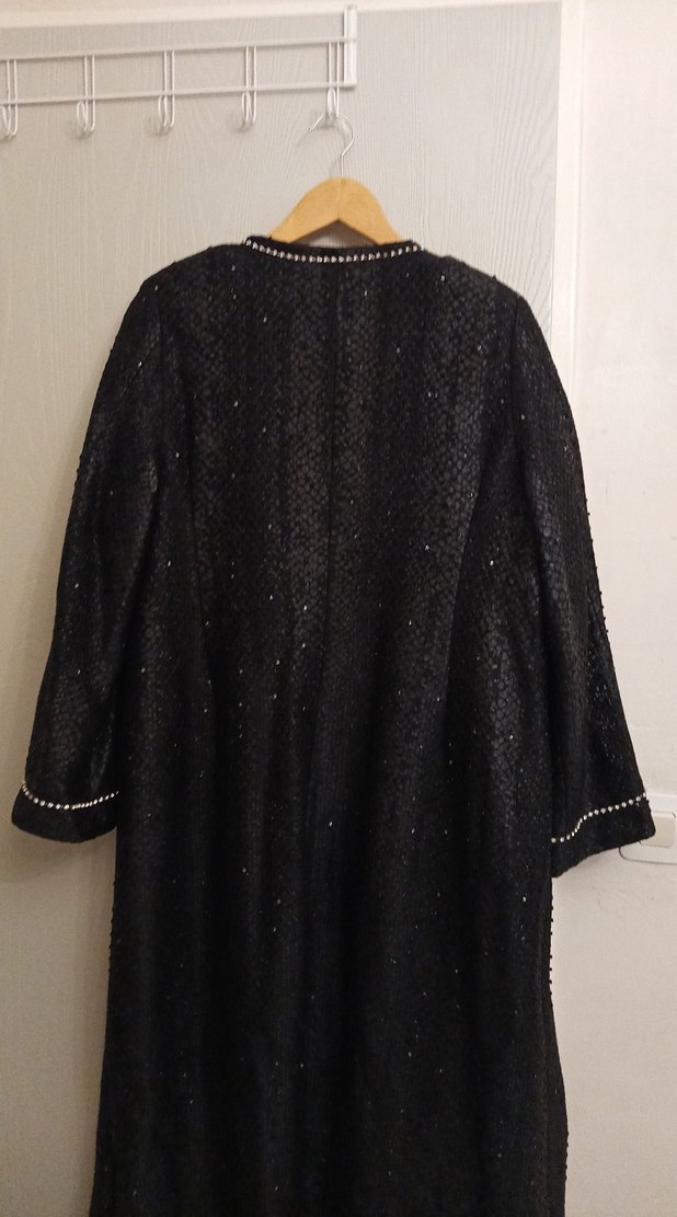 Nakışlı Siyah Uzun Kadın astarlı Abiye süet kumaşlı Manto - Görsel 4