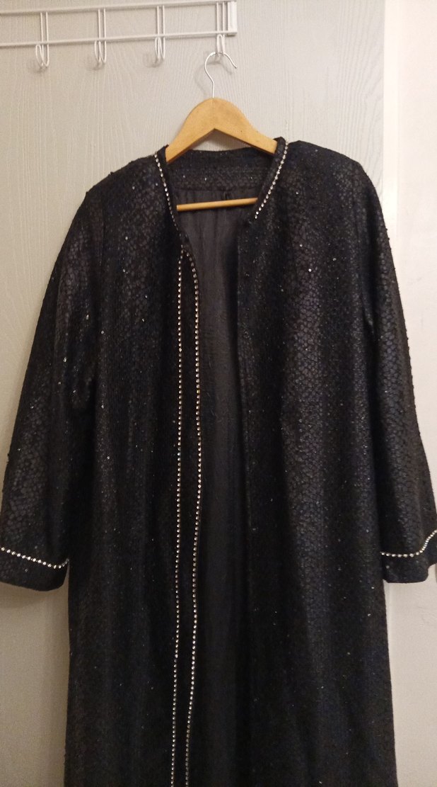 Nakışlı Siyah Uzun Kadın astarlı Abiye süet kumaşlı Manto - Görsel 2