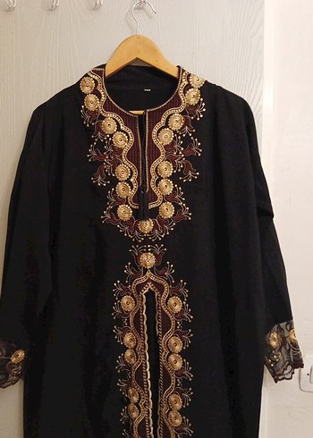 Boncuk İşlemeli Siyah Uzun Kadın Elbisesi - Görsel 2