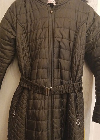 Kemerli Siyah Uzun Kadın Kışlık Mont - Görsel 3