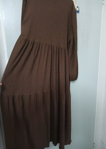 Kadın Kahverengi Uzun Keten Elbise - Görsel 4