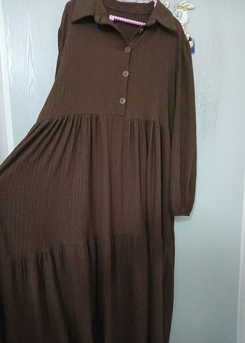 Kadın Kahverengi Uzun Keten Elbise - Görsel 2