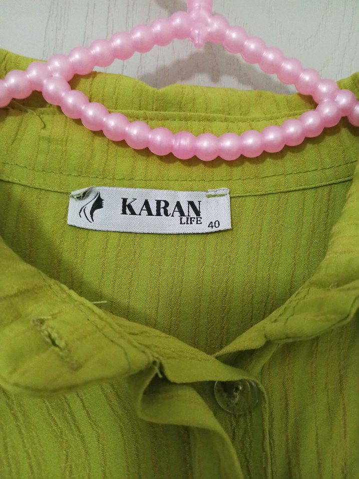 Yeşil Uzun Kollu Pliseli Keten Elbise - Görsel 3