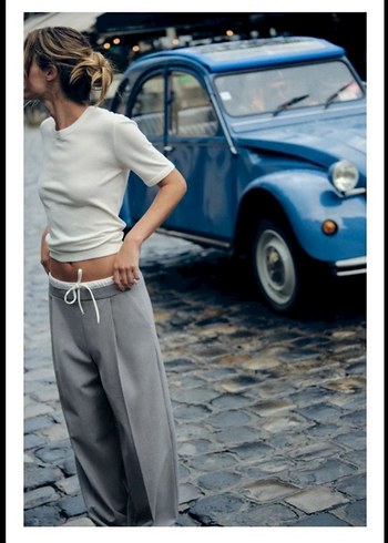 ZARA ÇİFT BEL BANTLI WIDE LEG PANTOLON - Görsel 4