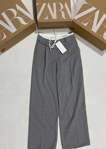 ZARA ÇİFT BEL BANTLI WIDE LEG PANTOLON - Görsel 6