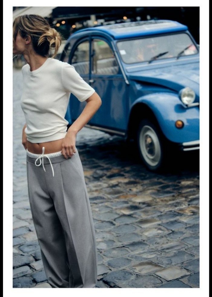 ZARA ÇİFT BEL BANTLI WIDE LEG PANTOLON - Görsel 4