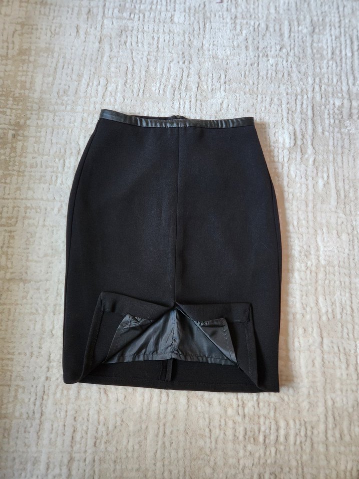 Siyah Mini Kalem Etek, Bel Deri Kemer Detaylı - Görsel 2