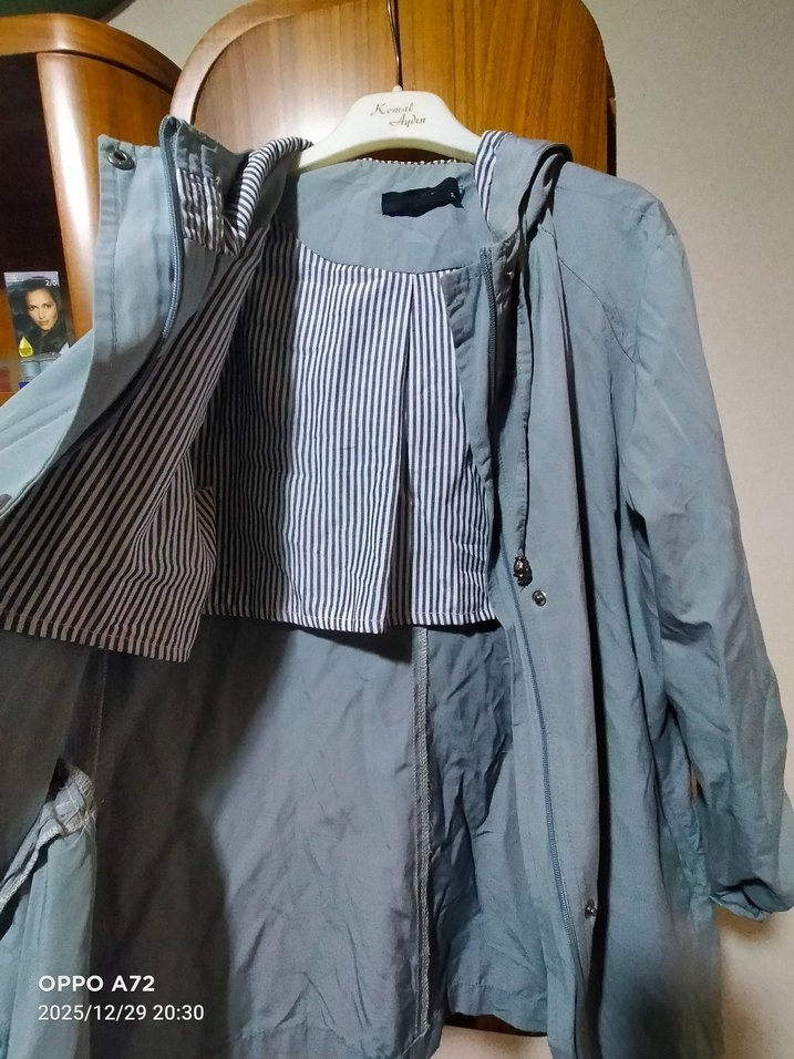 Gri Midi Boy Düğmeli Kadın Ceket - Görsel 4