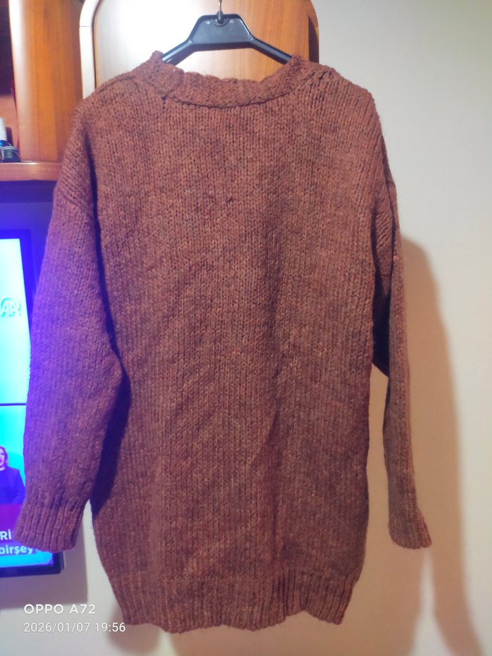 Düğmeli Kahverengi Midi Triko Hırka - Görsel 2