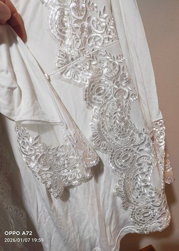 Nakışlı Beyaz Mini Bohem Kadın gecelik takimi - Görsel 2