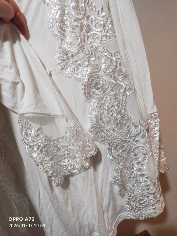 Nakışlı Beyaz Mini Bohem Kadın gecelik takimi - Görsel 2