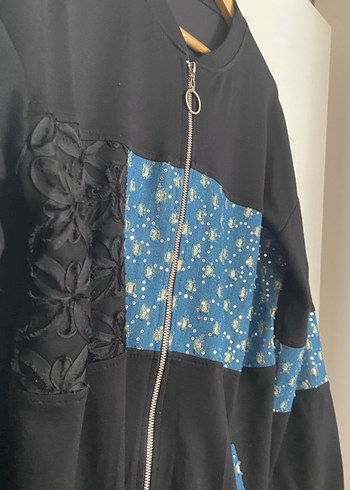 Kadın Fermuarlı Uzun Kollu kot görünümümlü spor takım - Görsel 3