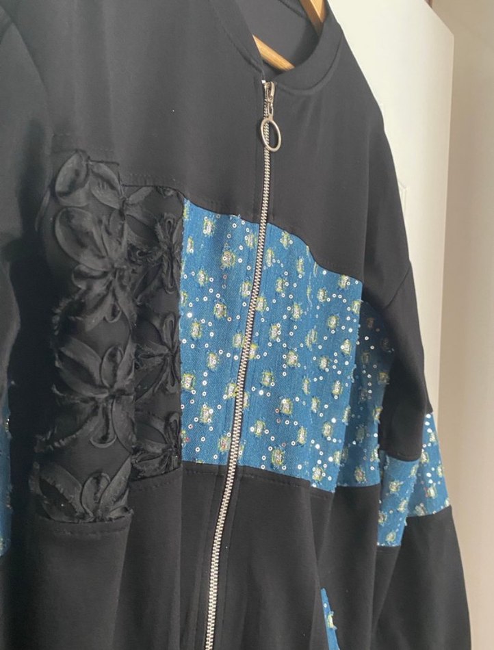 Kadın Fermuarlı Uzun Kollu kot görünümümlü spor takım - Görsel 3