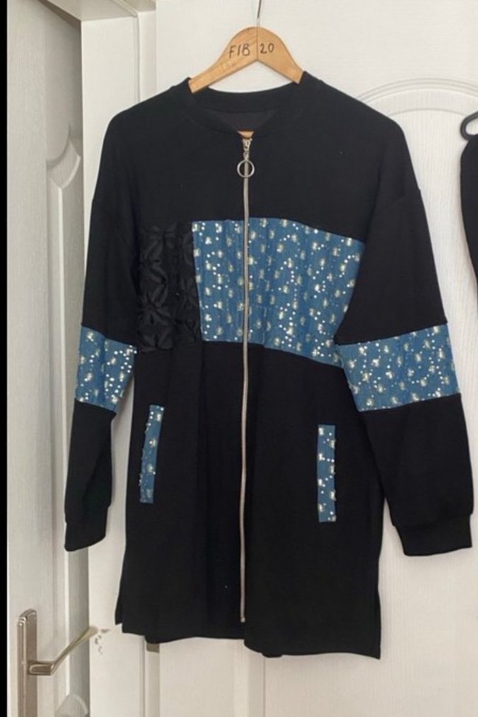 Kadın Fermuarlı Uzun Kollu kot görünümümlü spor takım - Görsel 5