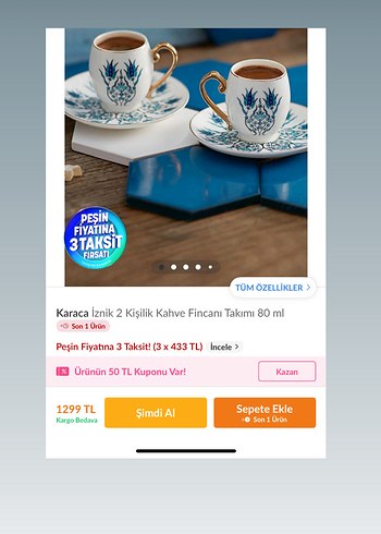 Karaca Karaca İznik Desenli Mavi Kahve Fincan Takımı