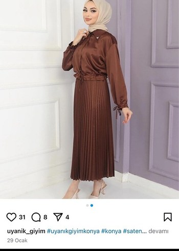 kahverengi saten piliseli şık ikili takim