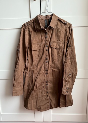 Düğmeli Kahverengi Midi Gömlek Elbise - Görsel 3