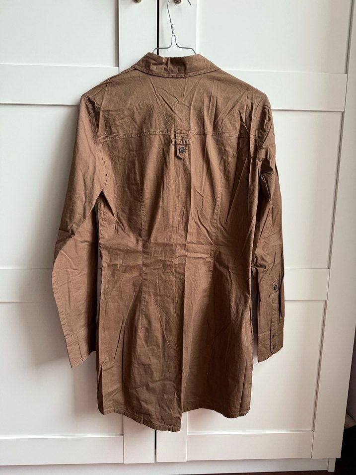 Düğmeli Kahverengi Midi Gömlek Elbise - Görsel 2