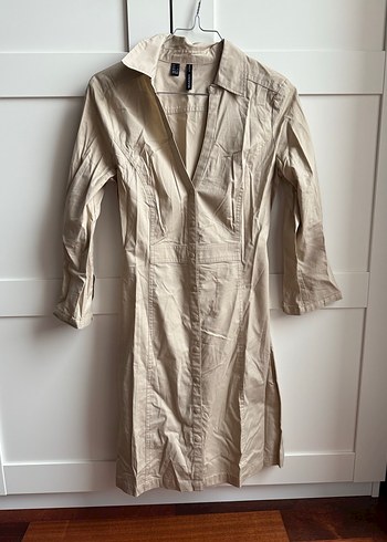 Bej Uzun Kadın Gömlek Elbise - Görsel 2