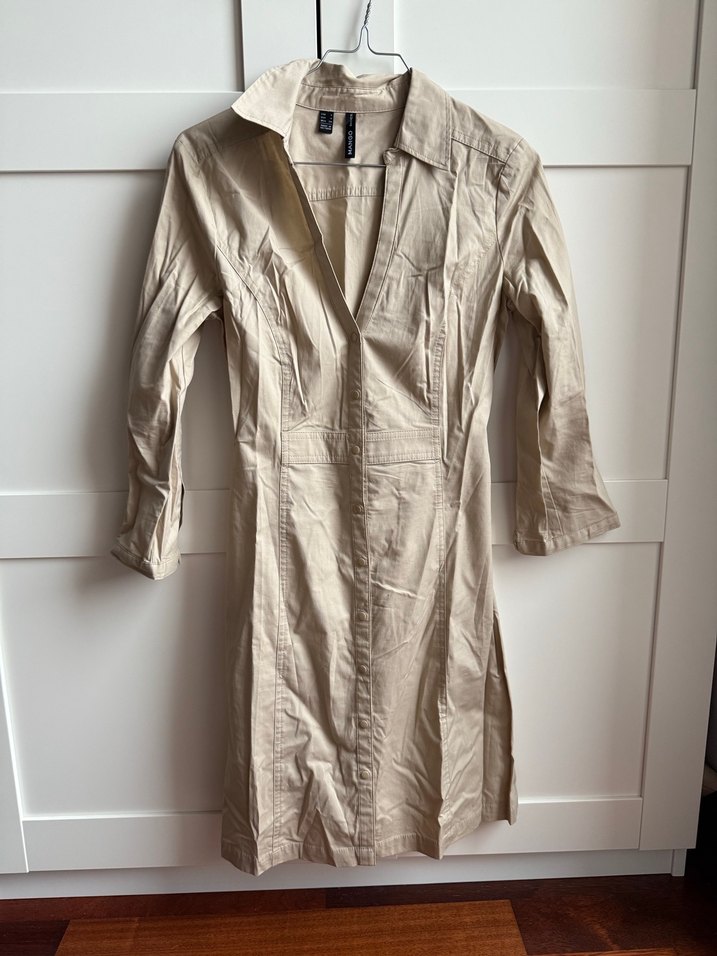 Bej Uzun Kadın Gömlek Elbise - Görsel 2