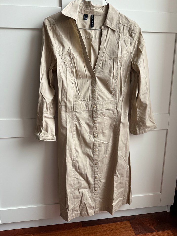 Bej Uzun Kadın Gömlek Elbise - Görsel 3