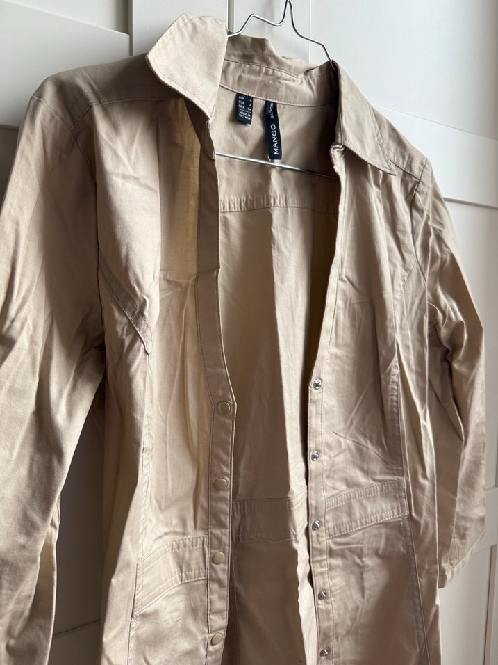 Bej Uzun Kadın Gömlek Elbise - Görsel 5