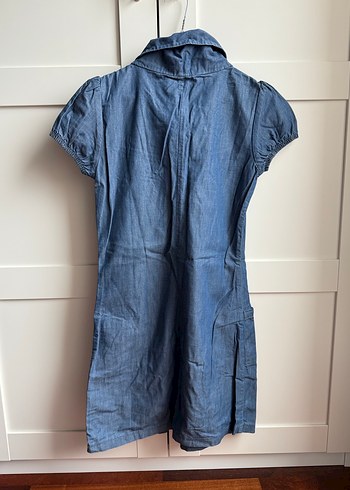 Düğmeli Kısa Kollu Midi Kot Elbise - Görsel 2