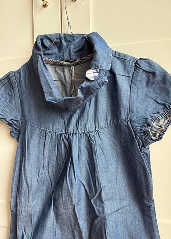 Düğmeli Kısa Kollu Midi Kot Elbise - Görsel 3